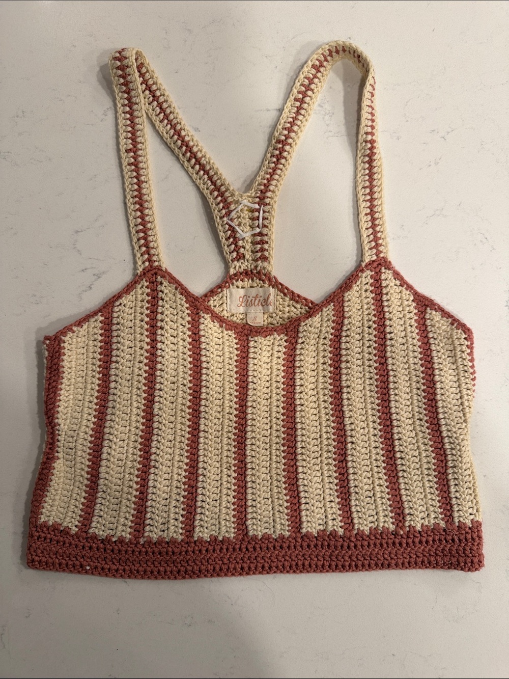Listicle Cream & Rust Crochet Stripe Camisole